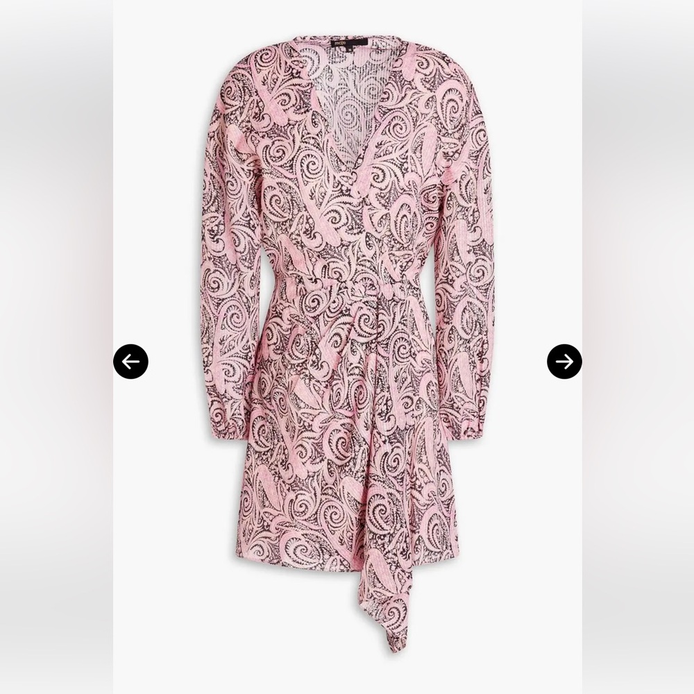 NWT MAJE Metallic Paisley-Print Mini Wrap Dress
